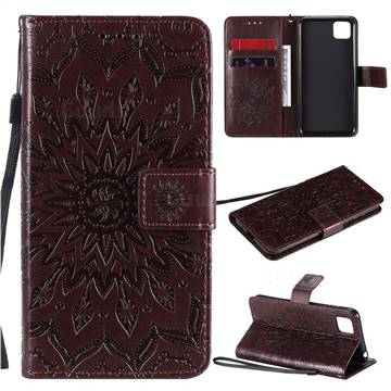 Embossing Sunflower Leather Wallet Case for Huawei Y5p - Brown