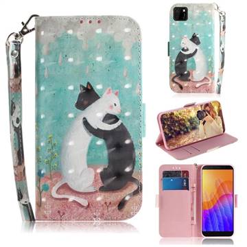 Black and White Cat 3D Painted Leather Wallet Phone Case for Huawei Y5p