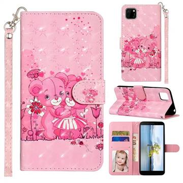Pink Bear 3D Leather Phone Holster Wallet Case for Huawei Y5p