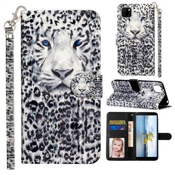 White Leopard 3D Leather Phone Holster Wallet Case for Huawei Y5p