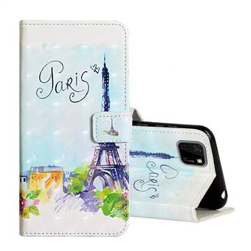 Paris Tower 3D Painted Leather Phone Wallet Case for Huawei Y5p