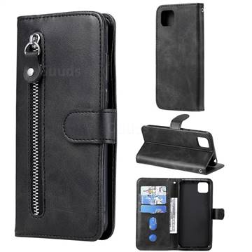 Retro Luxury Zipper Leather Phone Wallet Case for Huawei Y5p - Black