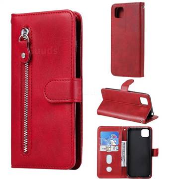Retro Luxury Zipper Leather Phone Wallet Case for Huawei Y5p - Red