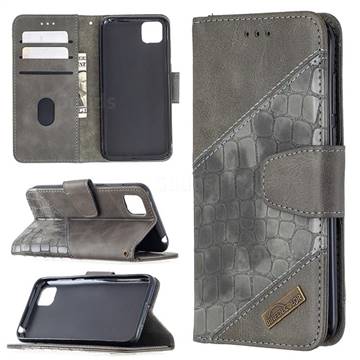 BinfenColor BF04 Color Block Stitching Crocodile Leather Case Cover for Huawei Y5p - Gray