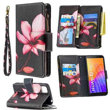 Lotus Flower Binfen Color BF03 Retro Zipper Leather Wallet Phone Case for Huawei Y5p