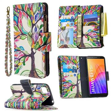The Tree of Life Binfen Color BF03 Retro Zipper Leather Wallet Phone Case for Huawei Y5p