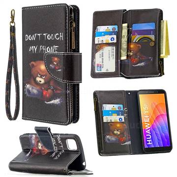 Chainsaw Bear Binfen Color BF03 Retro Zipper Leather Wallet Phone Case for Huawei Y5p