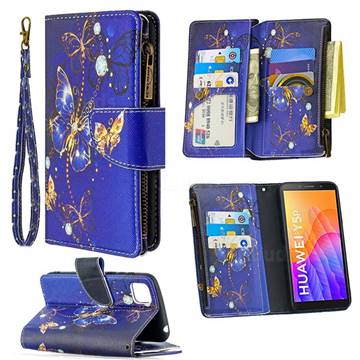 Purple Butterfly Binfen Color BF03 Retro Zipper Leather Wallet Phone Case for Huawei Y5p
