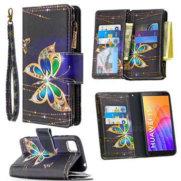 Golden Shining Butterfly Binfen Color BF03 Retro Zipper Leather Wallet Phone Case for Huawei Y5p
