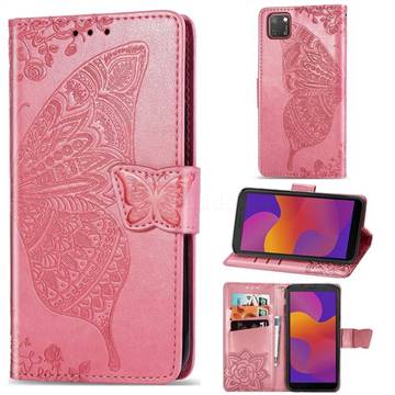 Embossing Mandala Flower Butterfly Leather Wallet Case for Huawei Y5p - Pink