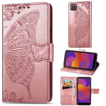 Embossing Mandala Flower Butterfly Leather Wallet Case for Huawei Y5p - Rose Gold
