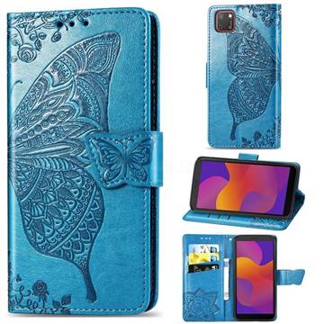 Embossing Mandala Flower Butterfly Leather Wallet Case for Huawei Y5p - Blue