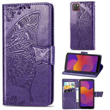 Embossing Mandala Flower Butterfly Leather Wallet Case for Huawei Y5p - Dark Purple
