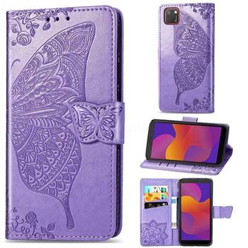 Embossing Mandala Flower Butterfly Leather Wallet Case for Huawei Y5p - Light Purple