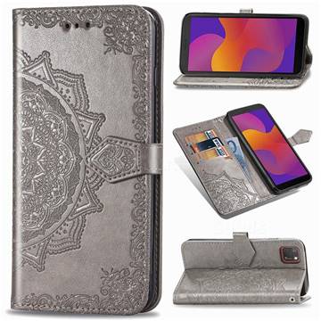 Embossing Imprint Mandala Flower Leather Wallet Case for Huawei Y5p - Gray