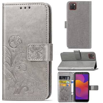 Embossing Imprint Four-Leaf Clover Leather Wallet Case for Huawei Y5p - Grey