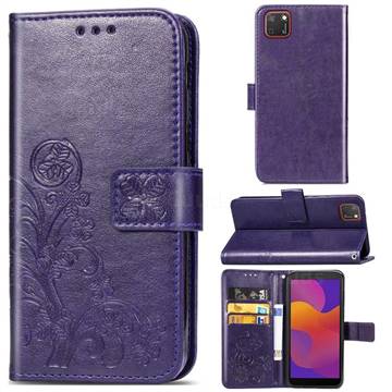 Embossing Imprint Four-Leaf Clover Leather Wallet Case for Huawei Y5p - Purple