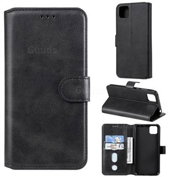 Retro Calf Matte Leather Wallet Phone Case for Huawei Y5p - Black