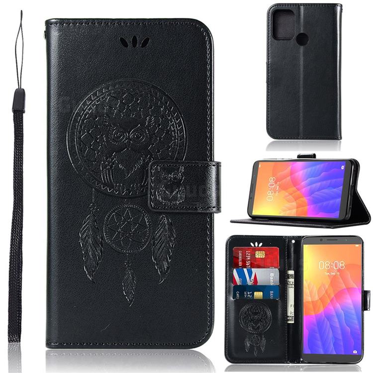 Intricate Embossing Owl Campanula Leather Wallet Case for Huawei Y5p - Black