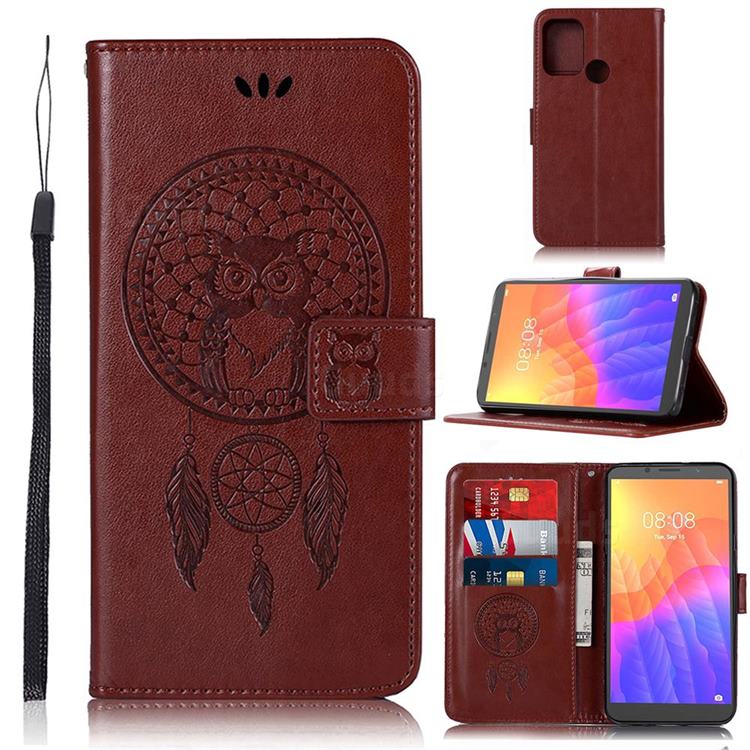 Intricate Embossing Owl Campanula Leather Wallet Case for Huawei Y5p - Brown