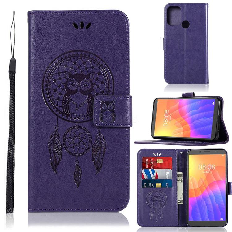 Intricate Embossing Owl Campanula Leather Wallet Case for Huawei Y5p - Purple