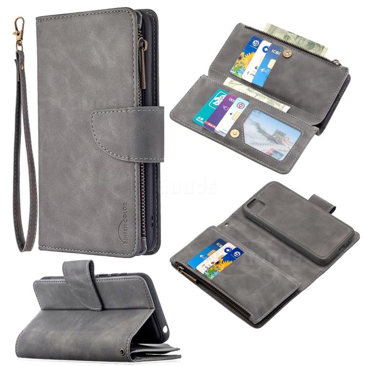 Binfen Color BF02 Sensory Buckle Zipper Multifunction Leather Phone Wallet for Huawei Y5p - Gray