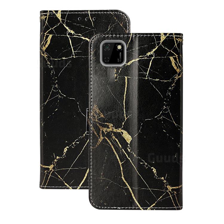 Black Gold Marble PU Leather Wallet Case for Huawei Y5p