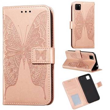 Intricate Embossing Vivid Butterfly Leather Wallet Case for Huawei Y5p - Rose Gold