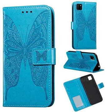 Intricate Embossing Vivid Butterfly Leather Wallet Case for Huawei Y5p - Blue