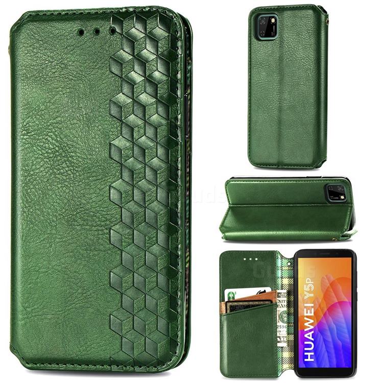 Ultra Slim Fashion Business Card Magnetic Automatic Suction Leather Flip Cover for Huawei Y5p - Green