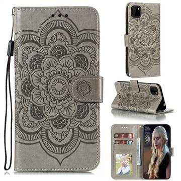 Intricate Embossing Datura Solar Leather Wallet Case for Huawei Y5p - Gray