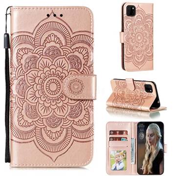 Intricate Embossing Datura Solar Leather Wallet Case for Huawei Y5p - Rose Gold