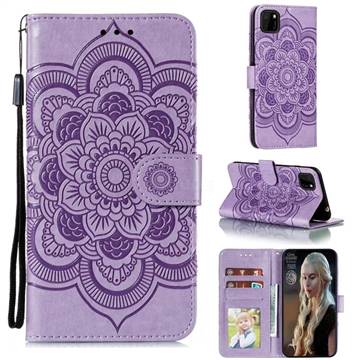 Intricate Embossing Datura Solar Leather Wallet Case for Huawei Y5p - Purple
