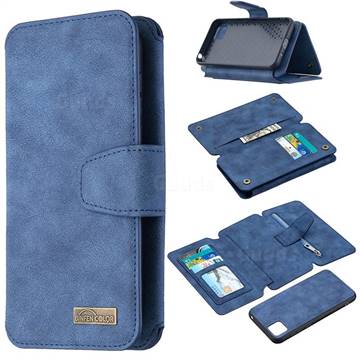 Binfen Color BF07 Frosted Zipper Bag Multifunction Leather Phone Wallet for Huawei Y5p - Blue
