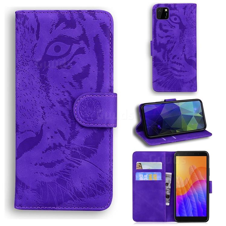 Intricate Embossing Tiger Face Leather Wallet Case for Huawei Y5p - Purple