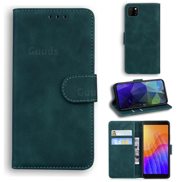 Retro Classic Skin Feel Leather Wallet Phone Case for Huawei Y5p - Green
