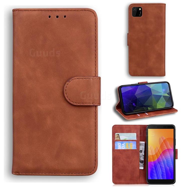 Retro Classic Skin Feel Leather Wallet Phone Case for Huawei Y5p - Brown