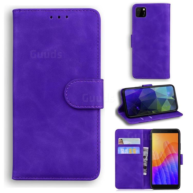 Retro Classic Skin Feel Leather Wallet Phone Case for Huawei Y5p - Purple