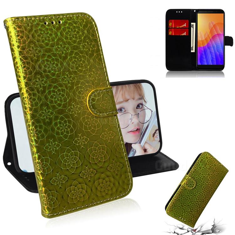 Laser Circle Shining Leather Wallet Phone Case for Huawei Y5p - Golden