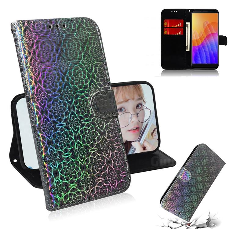 Laser Circle Shining Leather Wallet Phone Case for Huawei Y5p - Silver