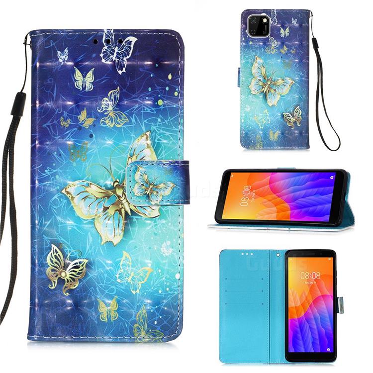 Gold Butterfly 3D Painted Leather Wallet Case for Huawei Y5p