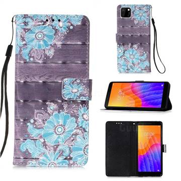 Blue Flower 3D Painted Leather Wallet Case for Huawei Y5p