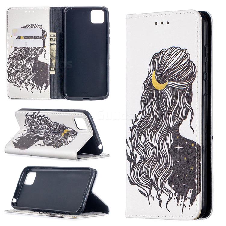 Girl with Long Hair Slim Magnetic Attraction Wallet Flip Cover for Huawei Y5p