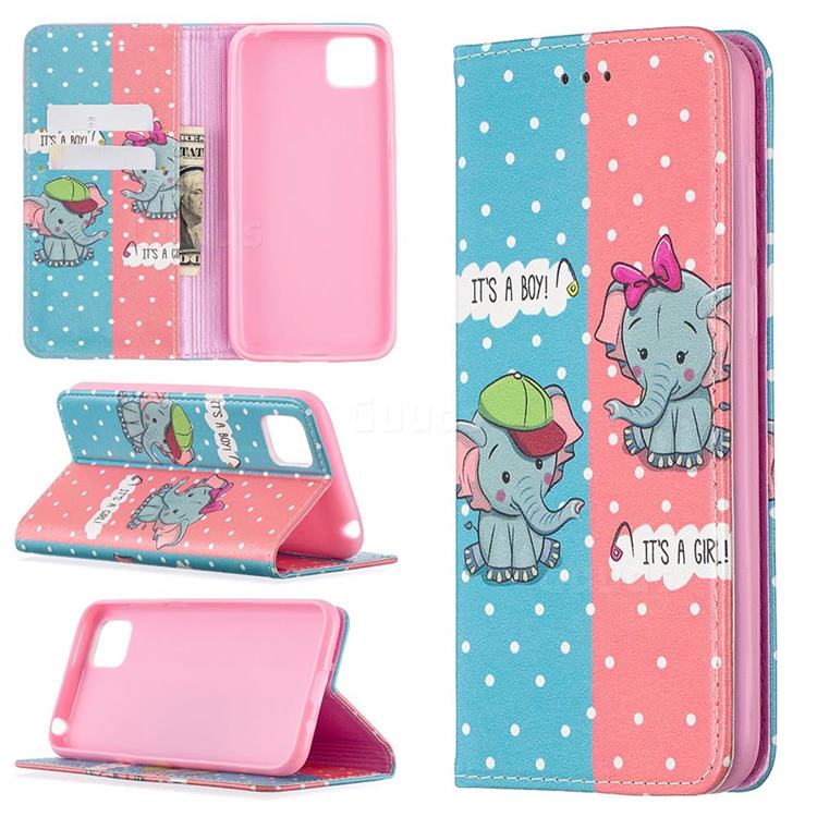 Elephant Boy and Girl Slim Magnetic Attraction Wallet Flip Cover for Huawei Y5p