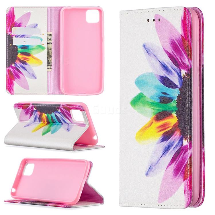 Sun Flower Slim Magnetic Attraction Wallet Flip Cover for Huawei Y5p