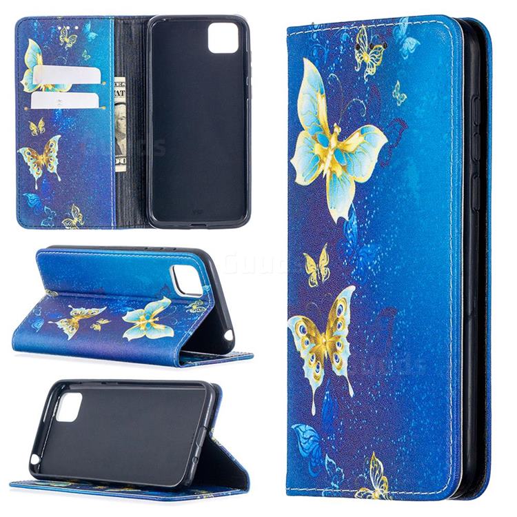 Gold Butterfly Slim Magnetic Attraction Wallet Flip Cover for Huawei Y5p