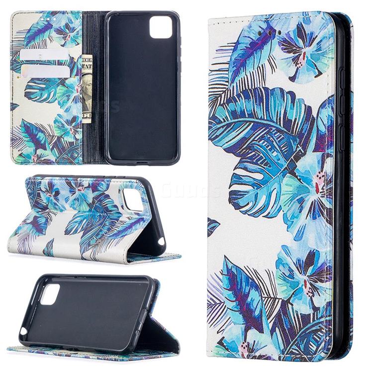 Blue Leaf Slim Magnetic Attraction Wallet Flip Cover for Huawei Y5p