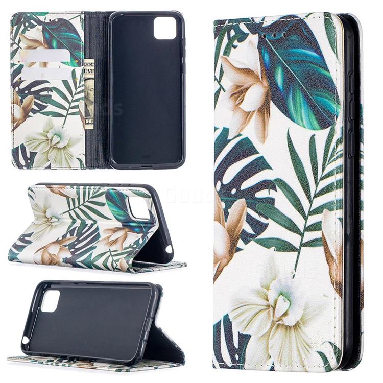 Flower Leaf Slim Magnetic Attraction Wallet Flip Cover for Huawei Y5p