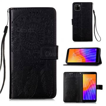 Embossing Dream Catcher Mandala Flower Leather Wallet Case for Huawei Y5p - Black