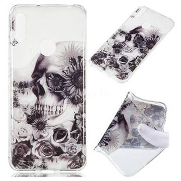 Black Flower Skull Super Clear Soft TPU Back Cover for Huawei Y6 (2019)